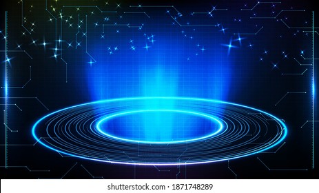 abstract background of blue futuristic technology round hole hud display interface