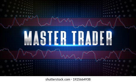 abstract background of blue futuristic technology glowing Master Trader text with stochastic oscillator technical analysis stock market