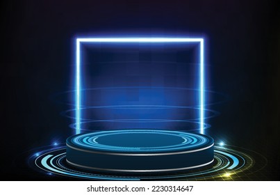 fondo abstracto de la tecnología futurista azul redondo de la interfaz de visualización del color del podio