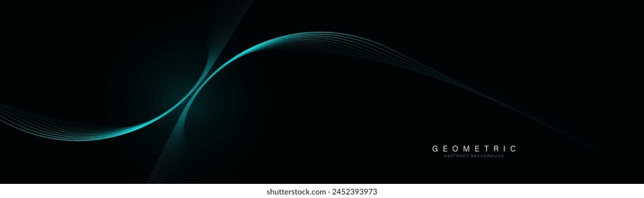 Abstract background with blue geometric wavy lines. Modern minimal trendy shiny lines pattern horizontal. Vector illustration
