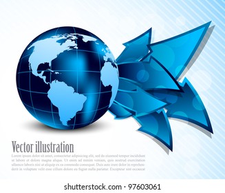 Abstract background with blue globe and arrows