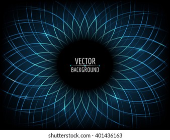 Abstract background. Blue glossy flower on dark. Vector graphic design.