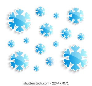 Abstract background. Blue glossy snowflakes. Vector illustration