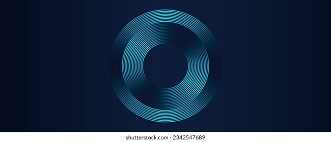 Abstract background with blue glowing circle line frame. Geometric stripe shiny gradient lines. Futuristic concept. Vector illustration