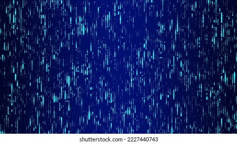  Abstract background with blue glowing dots. Grid of blinking dots. The flow of scientific data in cyberspace. Big data visualization. Vector illustration.