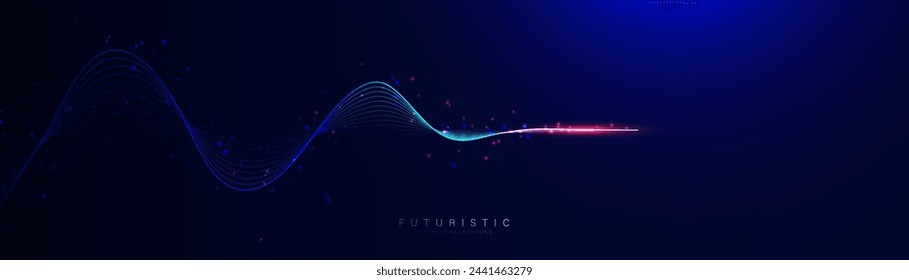 Abstract background with blue glowing flow wavy lines particle. Futuristic connection technology. Vector illustration