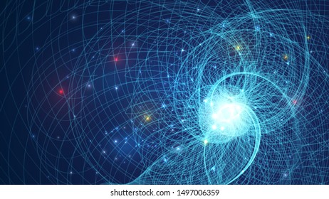 Abstract background with blue glowing geometric structure, fractal, star system