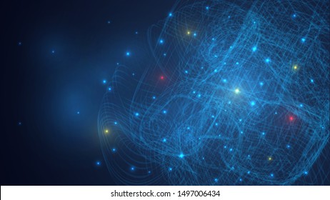 Abstract background with blue glowing geometric structure, network, star system