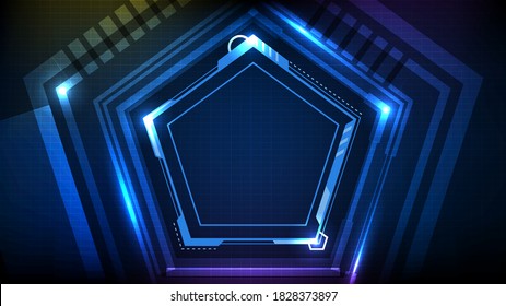 abstract background of  Blue glowing hexagon star technology sci fi frame hud ui