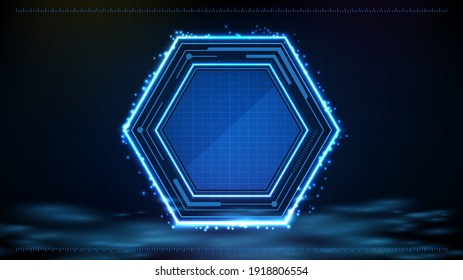 abstract background of  Blue glowing hexagon star technology sci fi frame hud ui