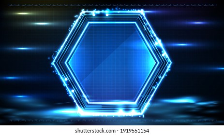 abstract background of  Blue glowing hexagon star technology sci fi frame hud ui