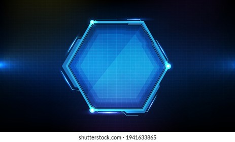 abstract background of  Blue glowing hexagon star technology sci fi frame hud ui