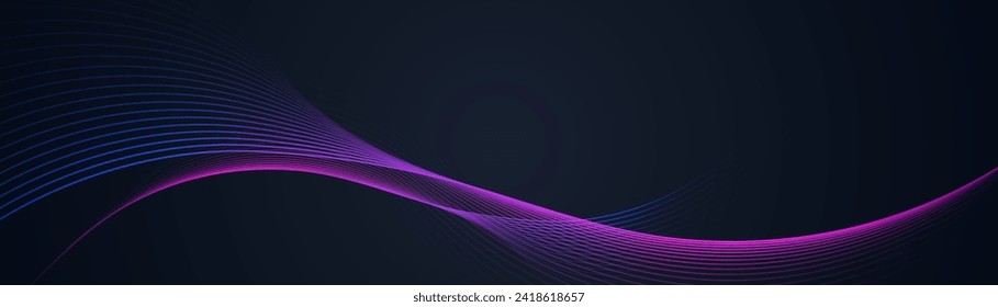 Abstract background with blue glowing wavy lines with technology connection concept. Modern minimal trendy shiny pink lines pattern. Soft motion in dark space. Vector illustration