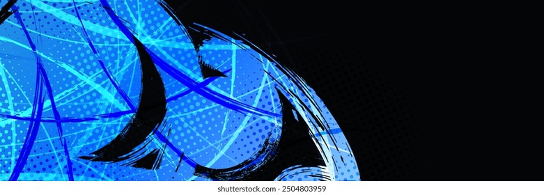 Fondo Abstractas con textura de pincel degradado azul y efecto semitono. Fondo deportivo del grunge, para el elemento del diseño del Anuncio o del cartel