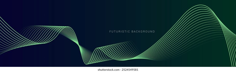 Abstract background of blue and green gradient color, wavy lines pattern. Shiny green modern lines. Futuristic technology concept. Vector illustration