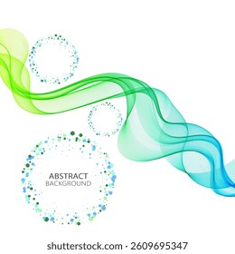 Abstract background. Blue green transparent wave lines, white background with transparent wave.