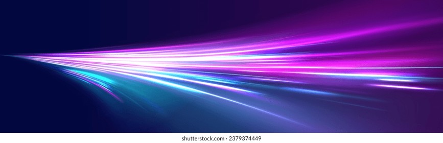 Abstract background in blue, green, yellow and orange neon colors. 3D vibrant color motion blured light trails. Colored sparks of spiral wave. Light high speed zoom fast night background vector.