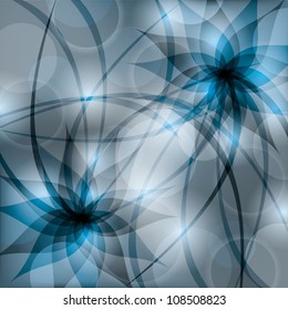 Abstract background with blue - grey flower lily. Greeting or invitation card in retro or grunge style. Place for text. Vector illustration