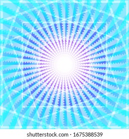 Fondo abstracto en medio tono azul y forma de los rayos solares con líneas geométricas. Plantilla para texto 