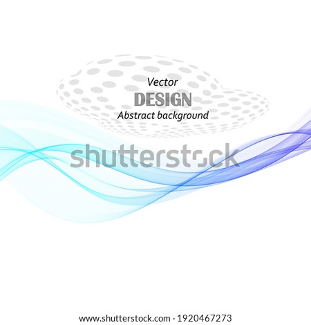Abstract background of blue horizontal smoky waves, vector design element