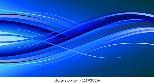 Abstract background with blue horizontal wave. Vector illustration for your web design or website. Lines in a smooth dynamic style