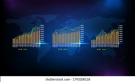 Abstract Background Of Blue Industry Outlook Graph And World Map