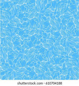 Abstract background with blue leaves Contour of leaves. Seamless texture. Vector Illustration
