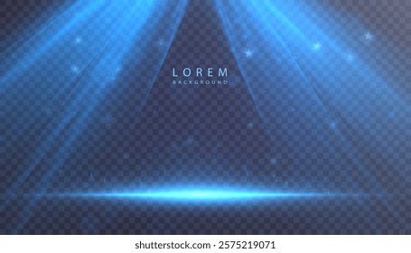 Abstract background of blue light rays and glare. Transparent vector design, perfect for stage effects, presentations and banners