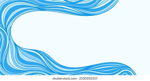 Fondo Abstractas con las olas del mar de la línea azul. Anuncio japonés con textura de mar en estilo dibujado a mano 