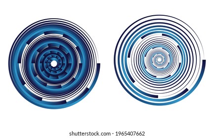 abstract background with blue lines in spiral. halftone design in circles.