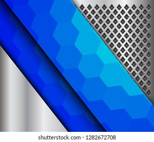 Abstract background blue mosaic, metallic 3D with vector hexagons texture.