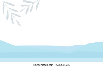 Fondo abstracto con la montaña azul y ramas dibujadas a mano sobre la ilustración vectorial de fondo blanco.