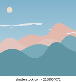 Abstract Background of Blue Mountain Landscape in Flat Illustration