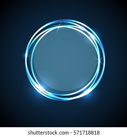 Abstract background with blue neon circles banner, stock vector