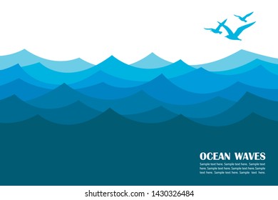 abstract background of blue ocean waves and seagulls
