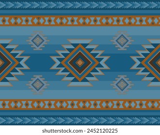 Abstract background of blue and orange ethnic geometric pattern in flat design for fabric pattern and wallpaper decoration