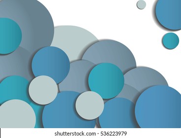 Abstract background of blue paper circles on a white background