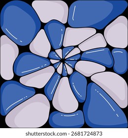 Fondo Abstractas con guijarros azules. Mosaico de piedra de guijarros sin patrón de fondo de fragmentos de cerámica. Lindo fondo de guijarros. Espacio para diseños de interiores, textura, belleza, fondo.
