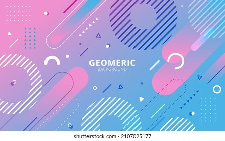 Abstract Background Blue And Pink Gradient Geometric Elements Pattern Memphis Retro Style. Vector Illustration