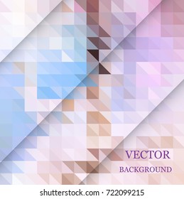 Abstract background of blue and pink triangles with diagonal transparent lines. Technologies geometric banner.