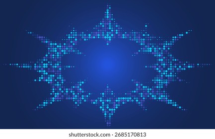 Abstract background blue pixels and circles. Dotted mosaic radial design. Vector Illustration.