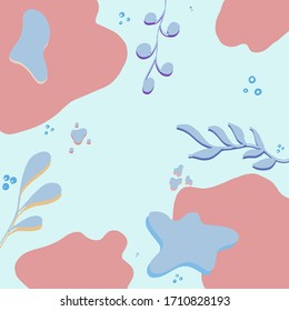 Fondo abstracto con plantas azules. Ilustración vectorial. Copiar espacio. Lugar para texto y diseño. Diseño floral de moda creativa