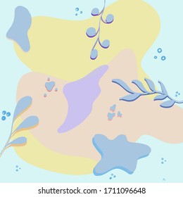 Abstract background with blue plants. Vector illustration. Copy space. Place for text and design. Creative trendy floral pattern 