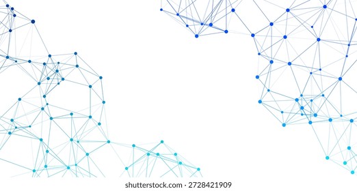 Abstract background with blue plexus network connections. Digital illustration of nodes and lines representing data, technology, and global communication.