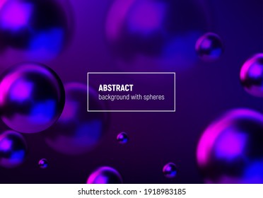 Abstract background with blue and purple balls flying in perspective for science and business wallpaper