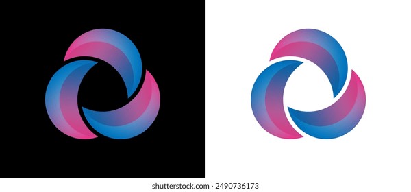 Abstract background with blue and purple colors spiral. Art lines design logo or icon. One figure on a white background and the same figure on the black side.