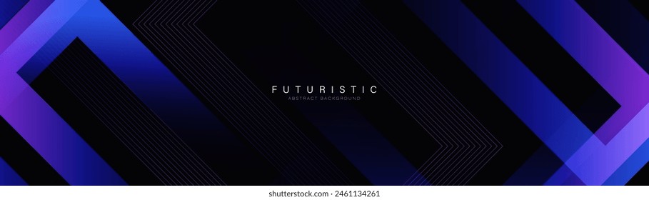 Abstract background with blue and purple geometric lines. Futuristic digital hi-technology horizontal banner. Vector illustration
