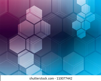 abstract background with blue and purple hexagons and wires