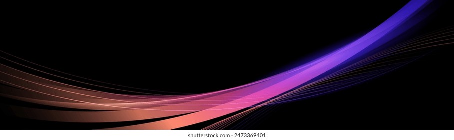 Abstract background with blue, purple and magenta geometric curve lines. Modern minimal trendy lines pattern horizontal. Vector illustration