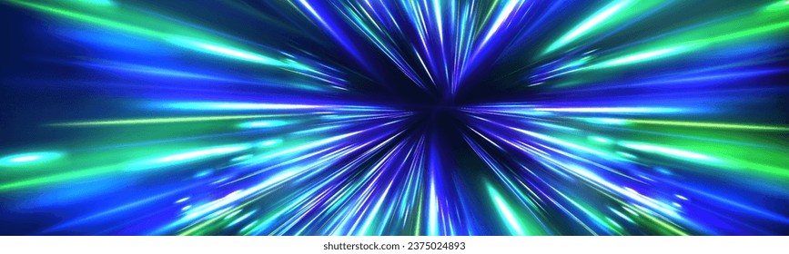 Abstrakter Hintergrund in blauen und violetten Neonfarben. Speed Motion unscharfer abstrakter, bunter gestreifter Hintergrund. Panorama-Hochgeschwindigkeitskonzept, hellabstrakter Hintergrund. Künftige Technologielinie.